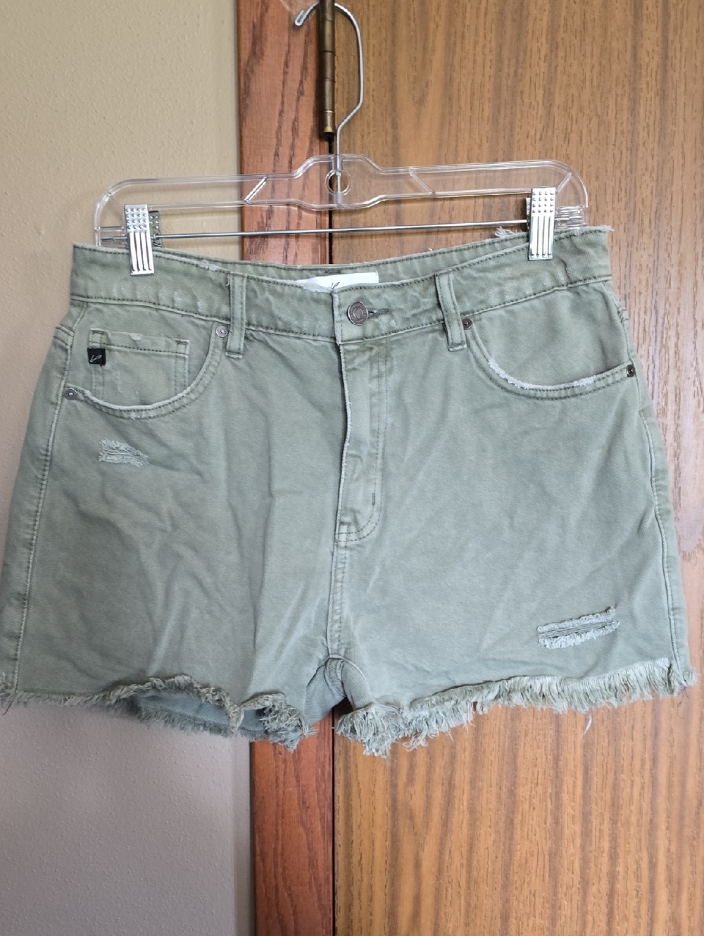 KanCan Olive Green Distressed Frayed Hem Denim Shorts